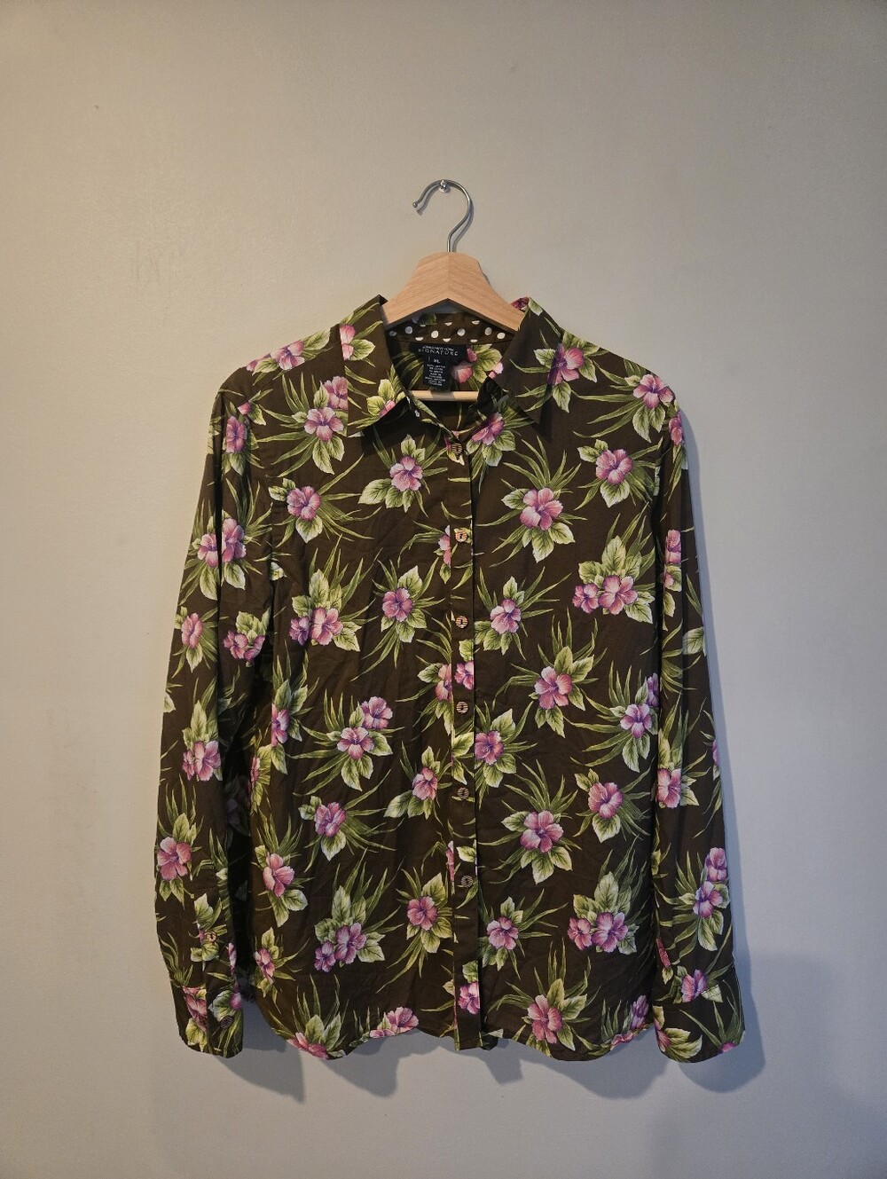 Jones New York Signature Tropical Floral Button Down XL Cotton Vacation Shirt